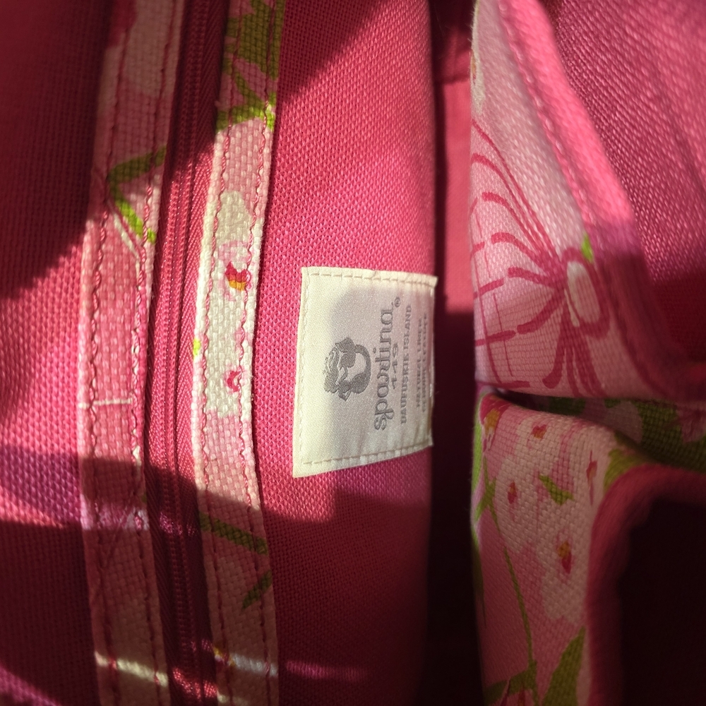 Spartina 449 Pink & White Floral Birdcage Tote EXCELLENT Cond L:13 H:10 - Picture 6 of 13